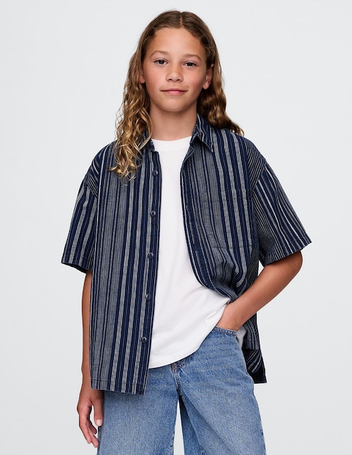 Camisa casual de algodón manga al codo para niño