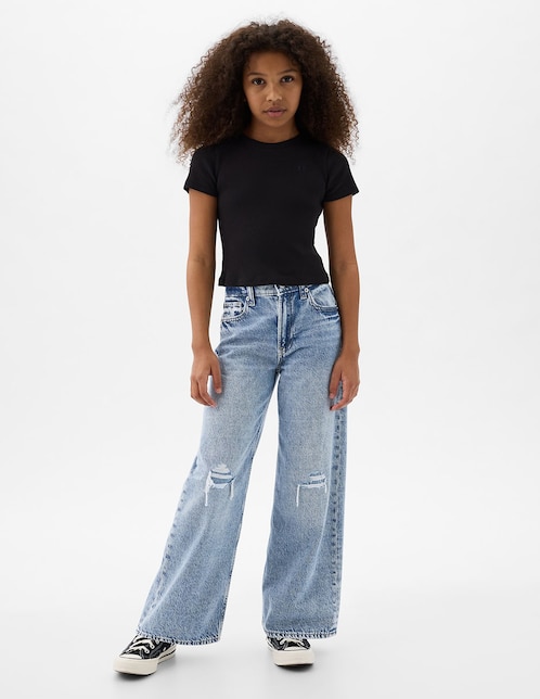 Jeans flare lavado desgastado para niña