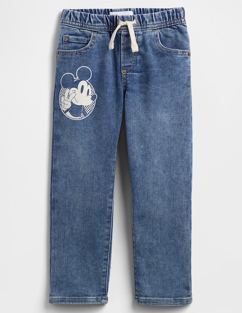 Jeans straight Mickey Mouse deslavado para niño