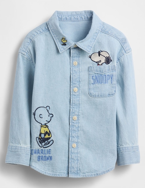 Camisa casual Snoopy de algodón manga larga para niño
