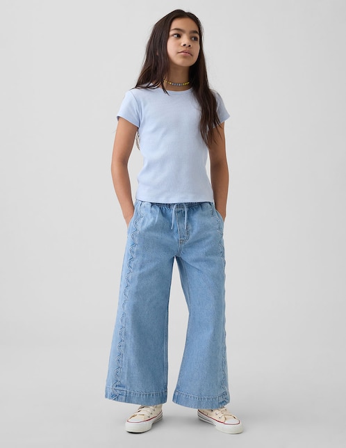 Jeans relaxed wide leg lavado medio para niña 1