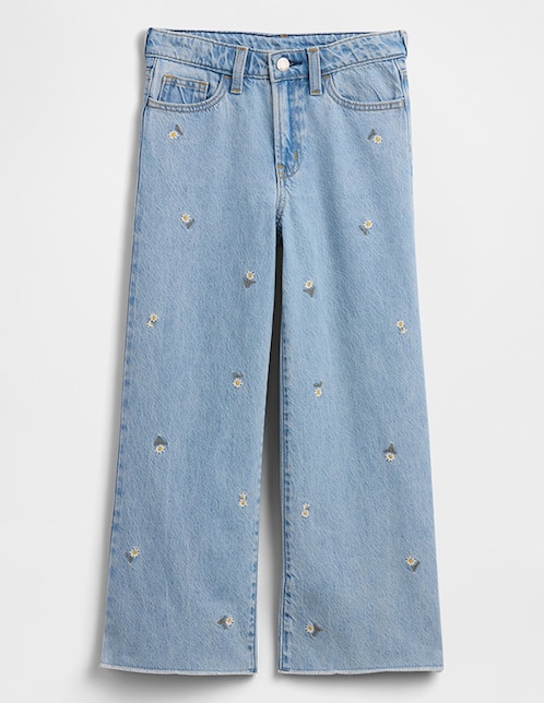 Jeans wide leg lavado medio para niña