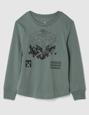 Playera Minecraft Manga Larga Para Niño