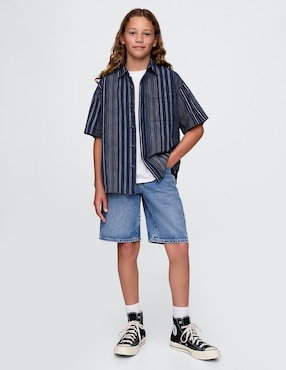 Camisa casual de algodón manga al codo para niño