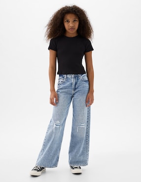Jeans flare lavado desgastado para niña