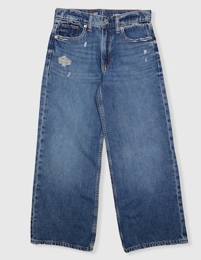 Jeans straight lavado desgastado para niña