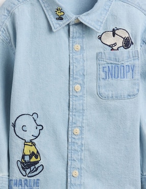 Camisa casual Snoopy de algodón manga larga para niño