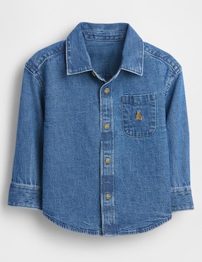 Camisa casual de mezclilla manga larga para niño