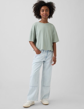 Jeans wide leg lavado claro para niña
