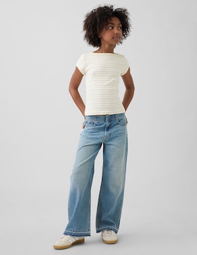 Jeans wide leg lavado medio para niña