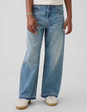 Jeans wide leg lavado medio para niña