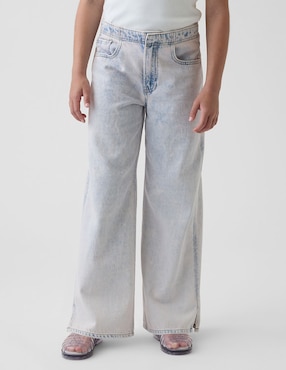 Jeans wide leg lavado bleach para niña