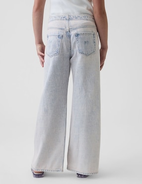 Jeans wide leg lavado bleach para niña