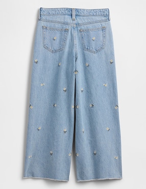 Jeans wide leg lavado medio para niña