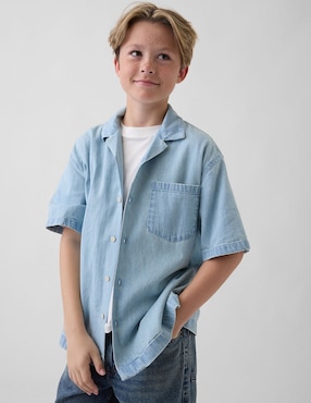 Camisa casual de mezclilla manga al codo para niño