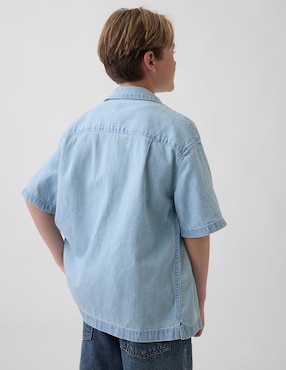 Camisa casual de mezclilla manga al codo para niño