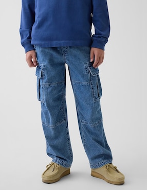 Jeans cargo straight lavado medio para niño