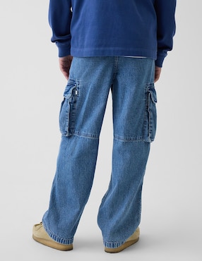 Jeans cargo straight lavado medio para niño