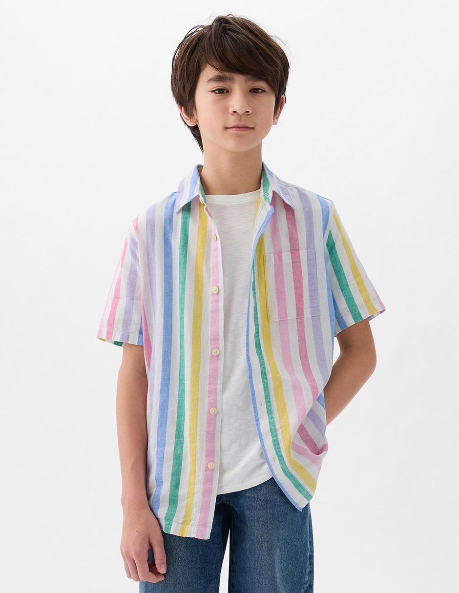 Camisa casual de algodon manga corta para nino