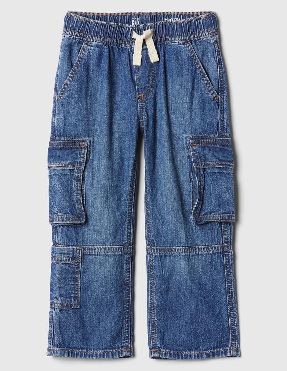 Jeans cargo straight lavado medio para niño GAP México