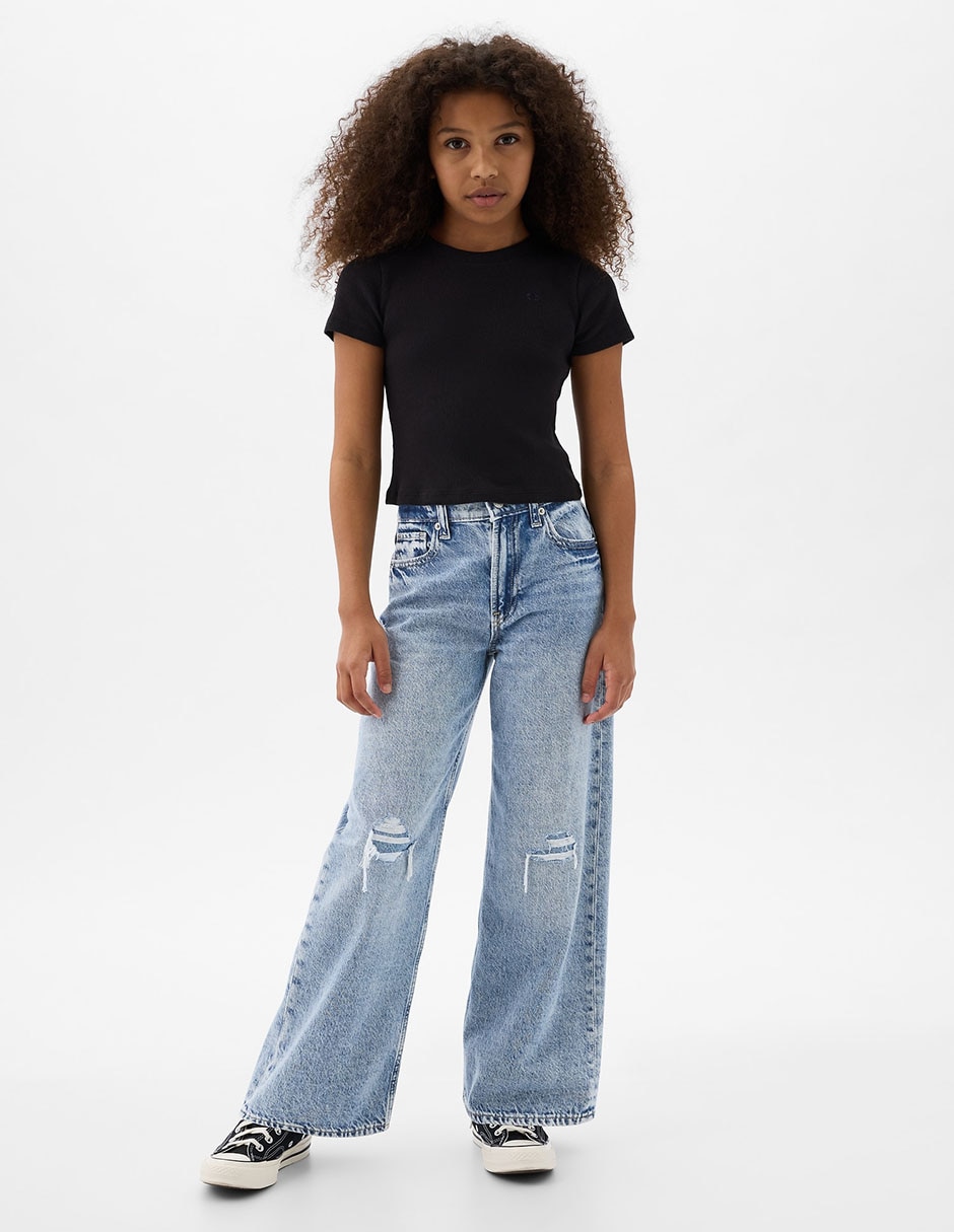 Jeans flare lavado desgastado para niña