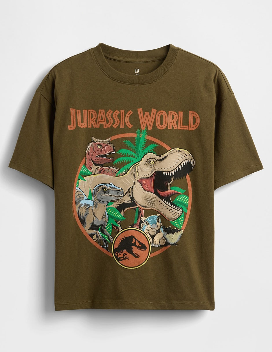 Camiseta De Manga Corta Con Logo Jurassic World 2 Y T-rex Para Niños, image size:940x1215