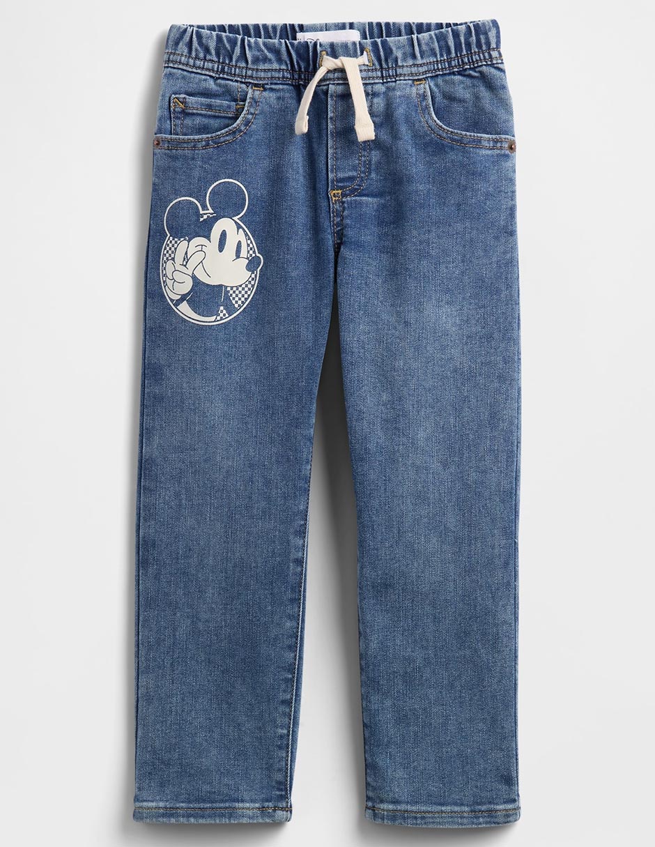 Jeans straight Mickey Mouse deslavado para niño