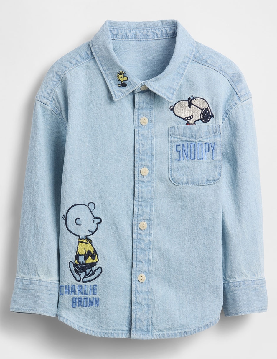 Camisa casual Snoopy de algodón manga larga para niño Camisa casual Snoopy de algodón manga larga para niño