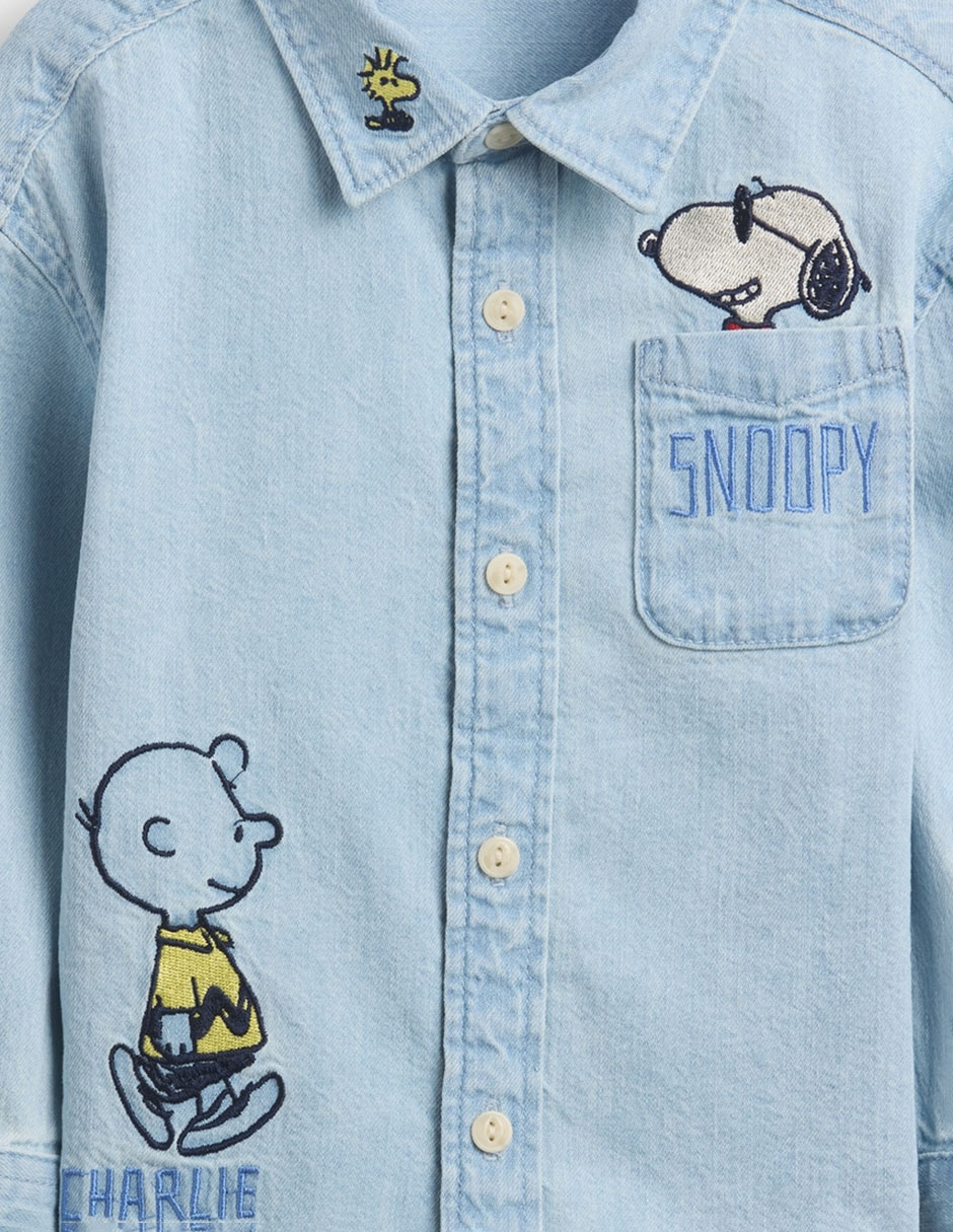 Camisa casual Snoopy de algodón manga larga para niño 2