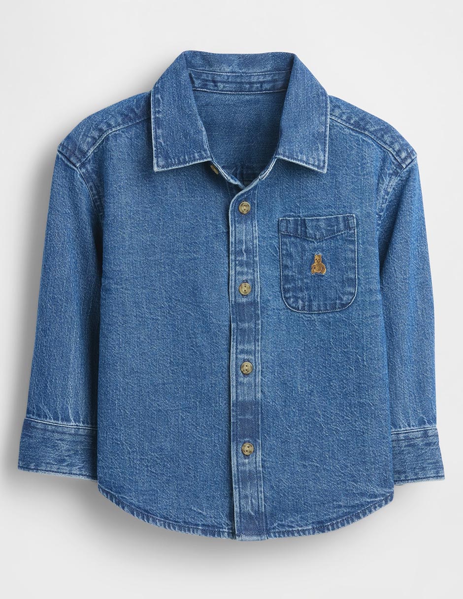 Camisa casual de mezclilla manga larga para niño