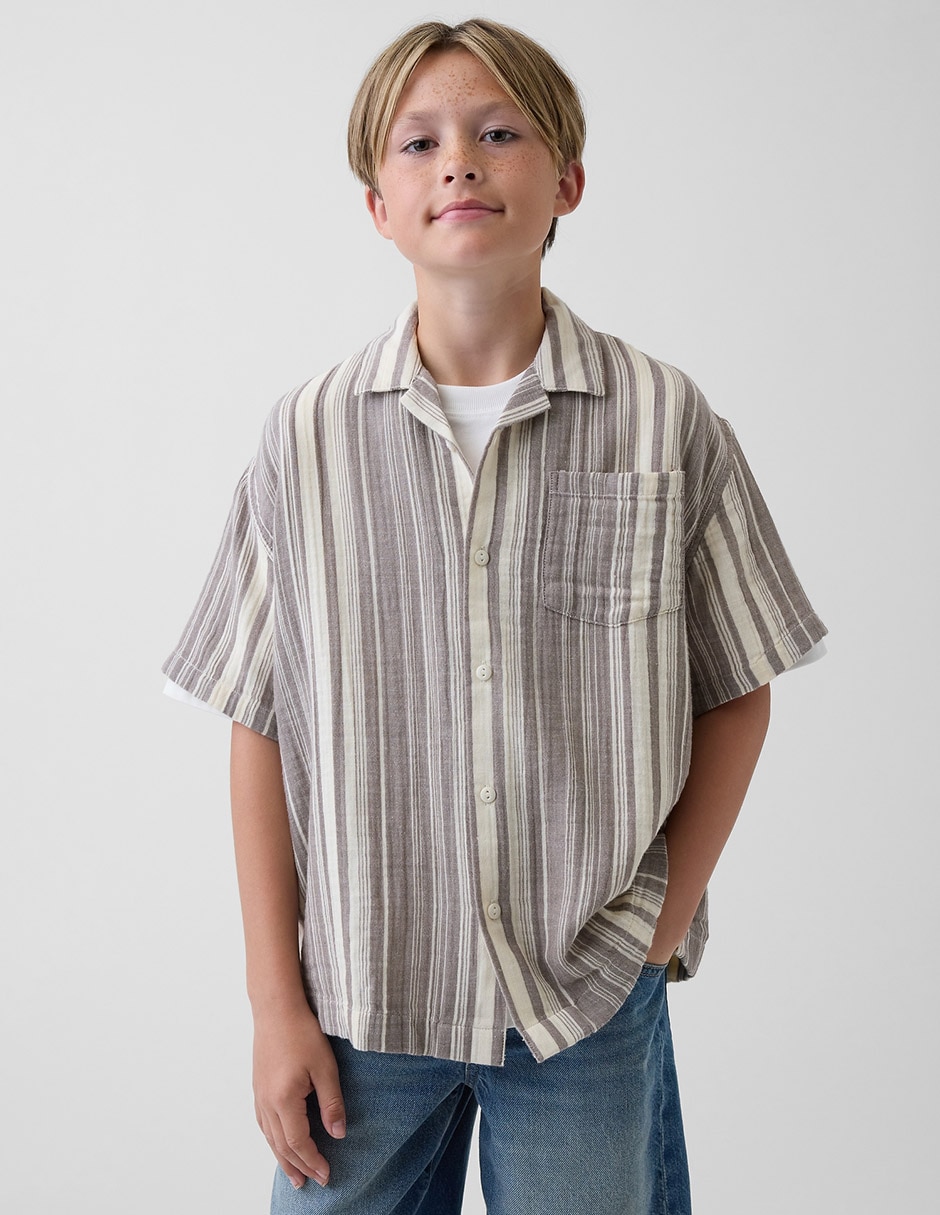 Camisa casual de algodón manga al codo para niño