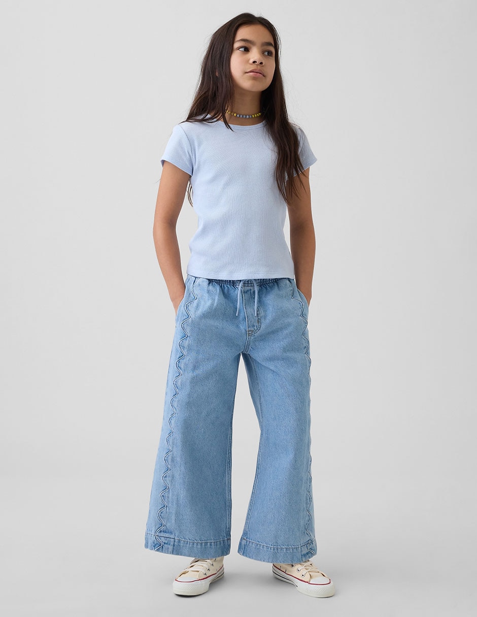 Jeans relaxed wide leg lavado medio para niña