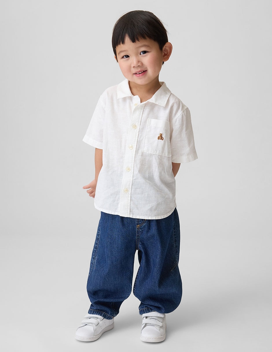 Camisa casual de lino manga corta para niño