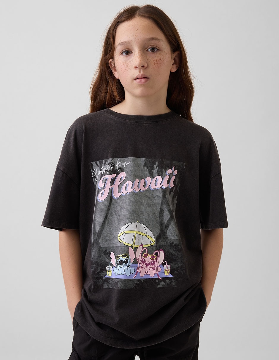 Playera Stitch y Ángel manga al codo para niña Playera Stitch y Ángel manga al codo para niña