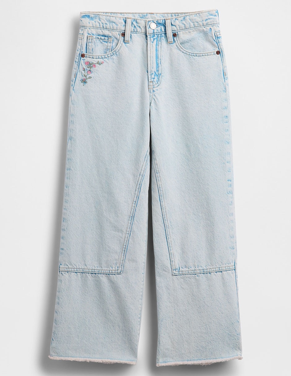 Jeans wide leg lavado claro para niña 2