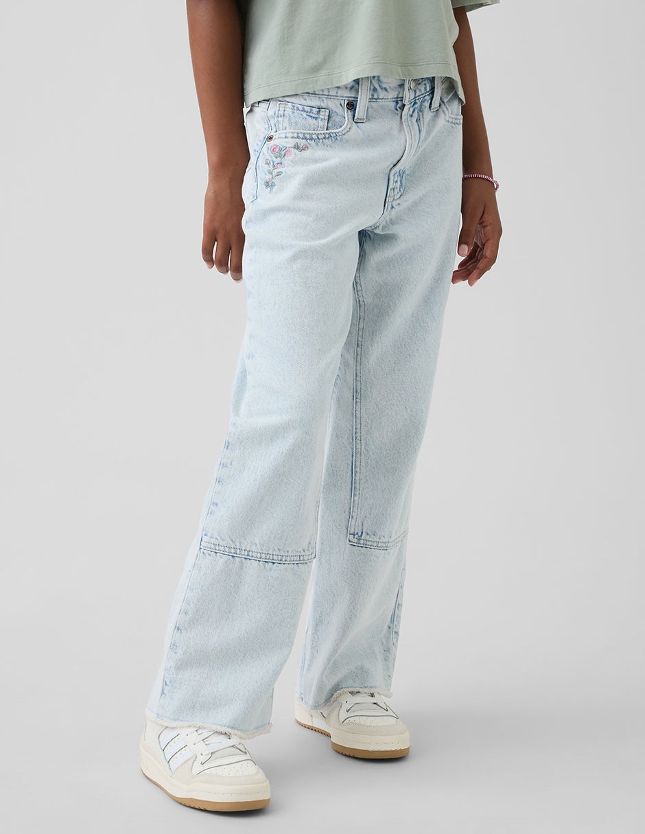 Jeans wide leg lavado claro para niña 3