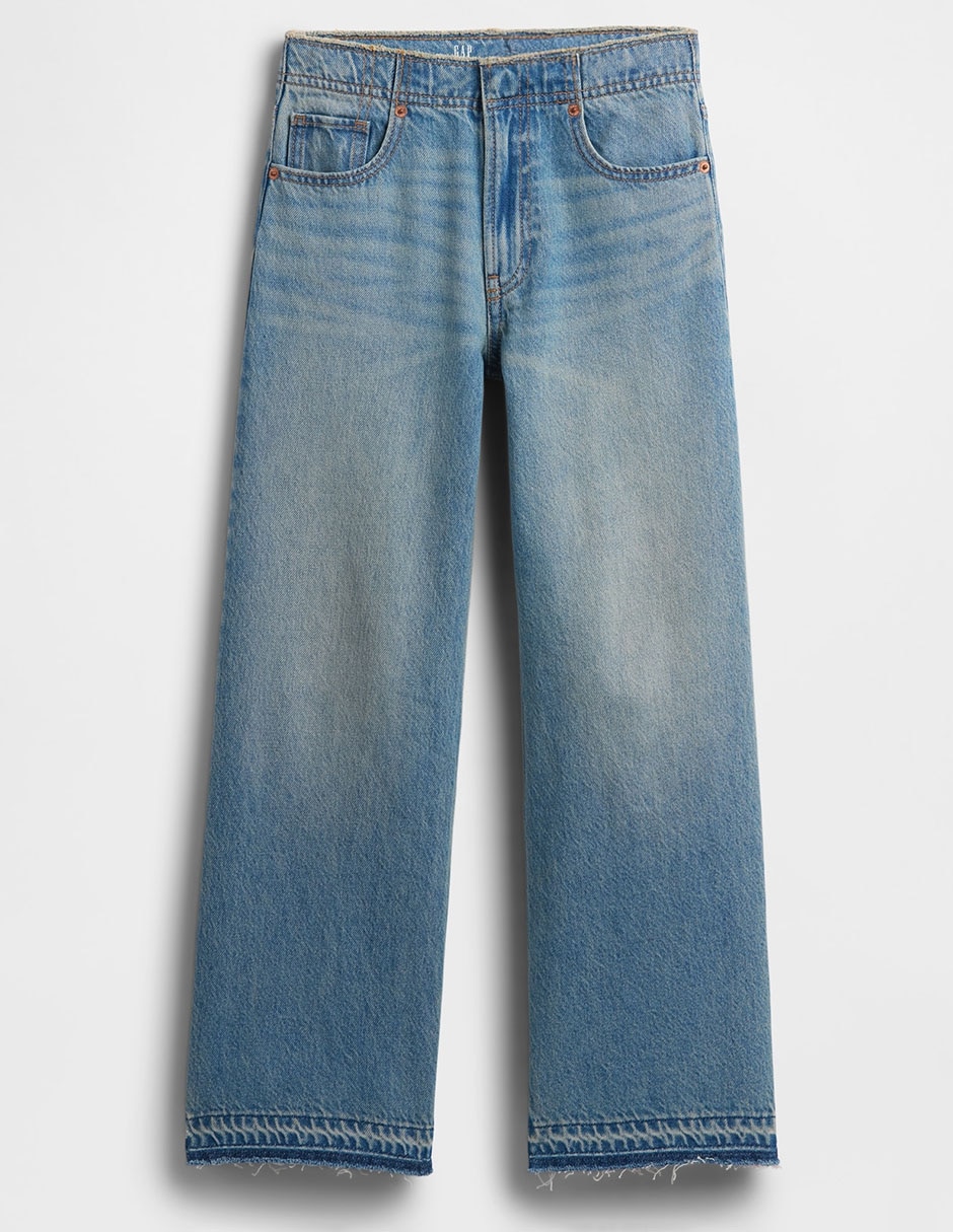 Jeans wide leg lavado medio para niña 2