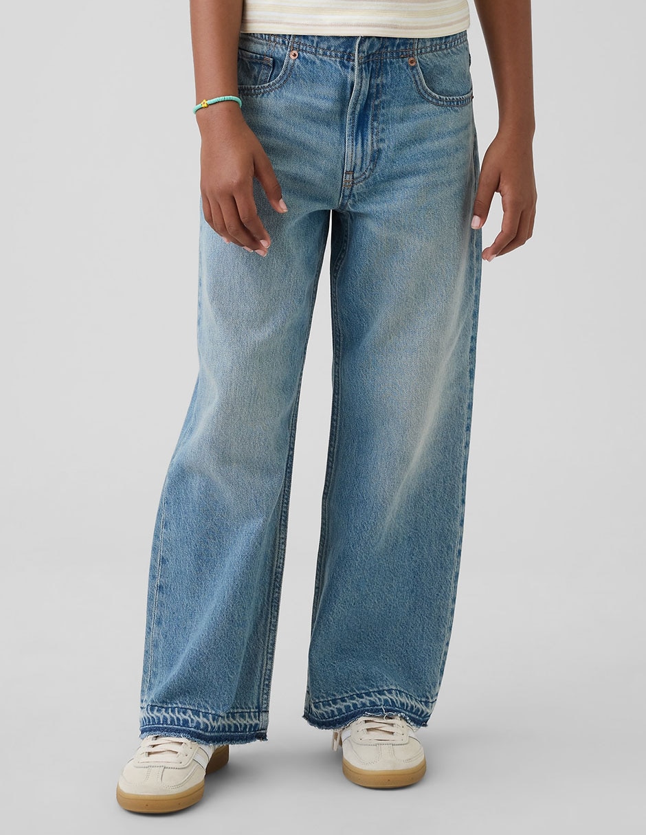 Jeans wide leg lavado medio para niña 3