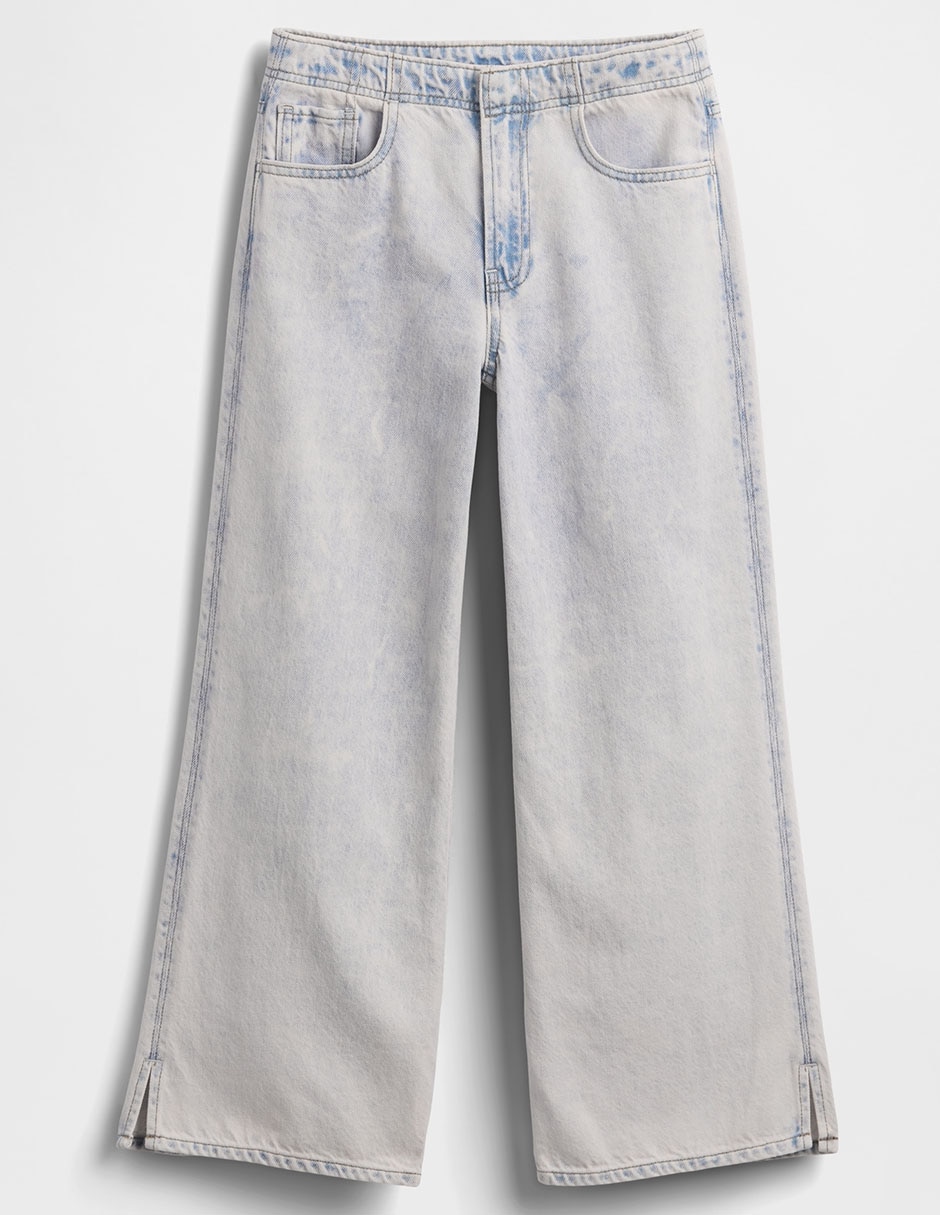 Jeans wide leg lavado bleach para niña 2