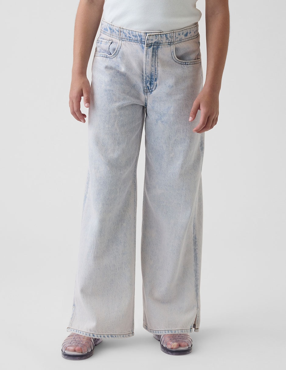 Jeans wide leg lavado bleach para niña 3