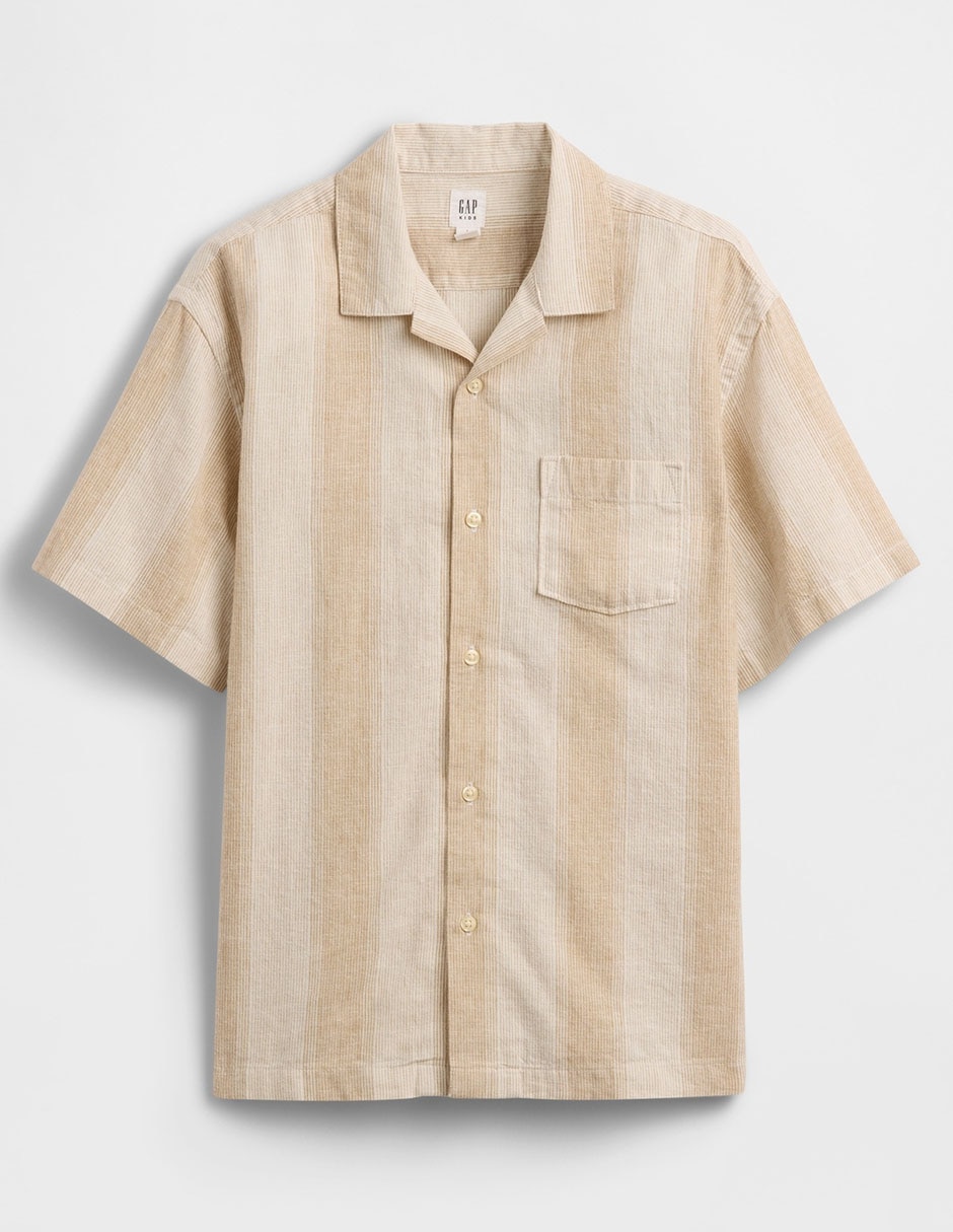 Camisa casual de lino manga corta para niño Camisa casual de lino manga corta para niño