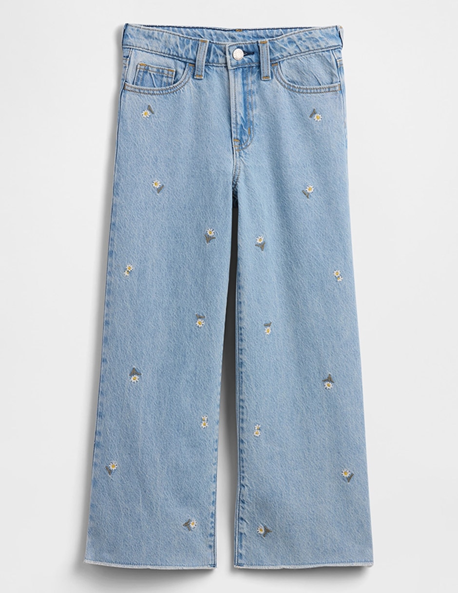 Jeans wide leg lavado medio para niña