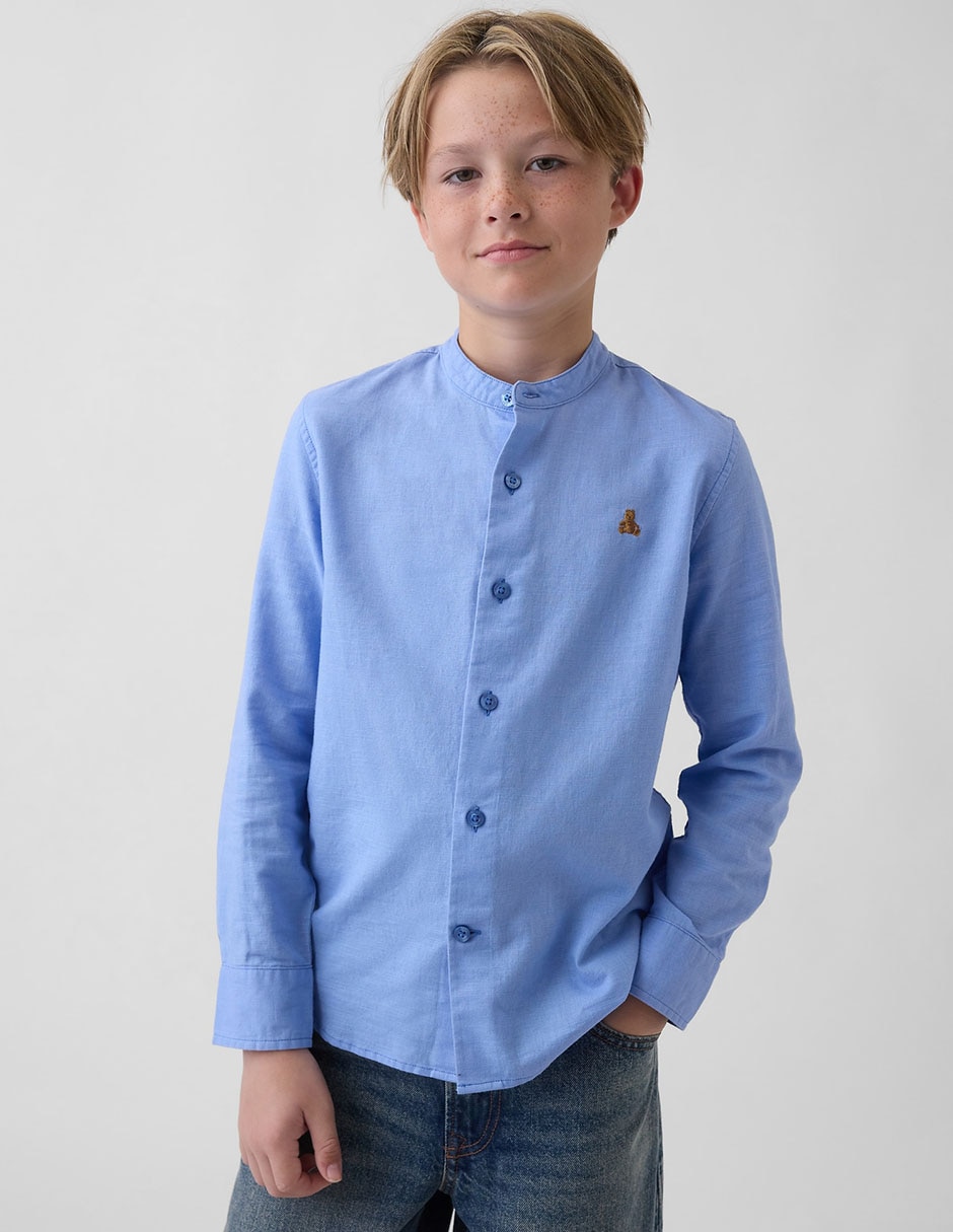 Camisa casual de lino manga larga para niño Camisa casual de lino manga larga para niño
