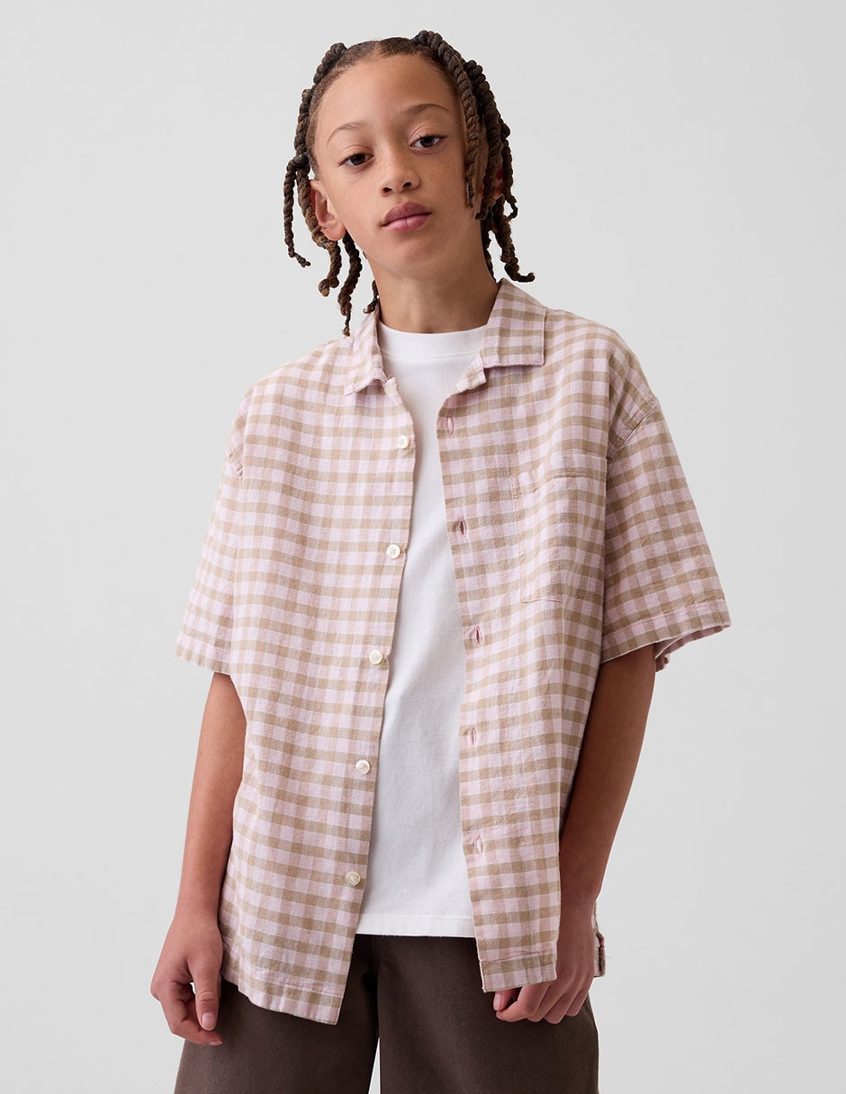 Camisa casual de lino manga corta para niño Camisa casual de lino manga corta para niño