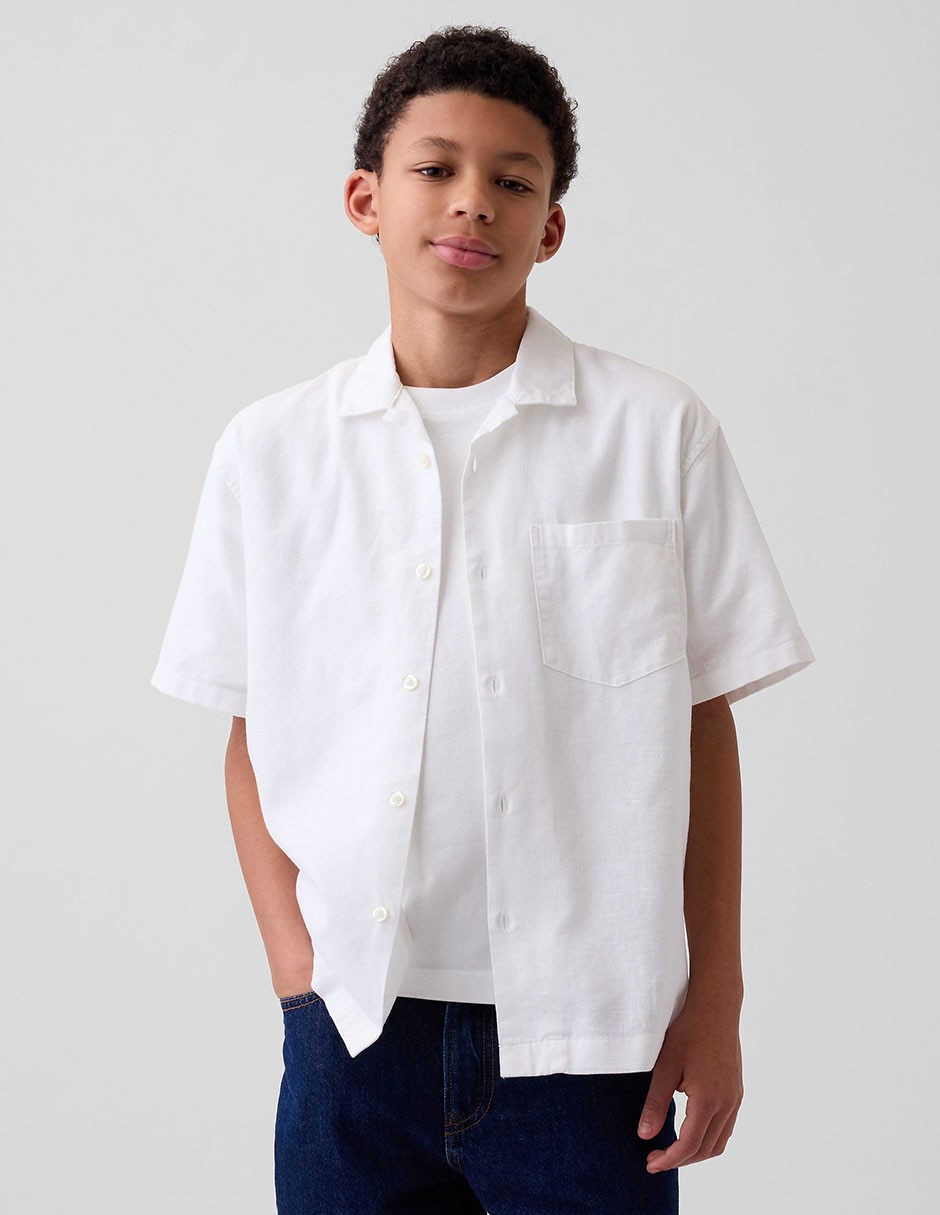 Camisa casual de lino manga corta para niño Camisa casual de lino manga corta para niño