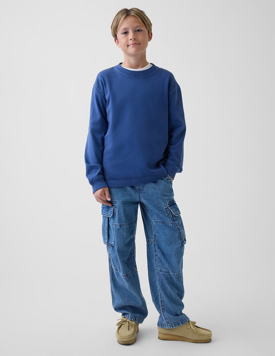 Jeans cargo straight lavado medio para niño Jeans cargo straight lavado medio para niño