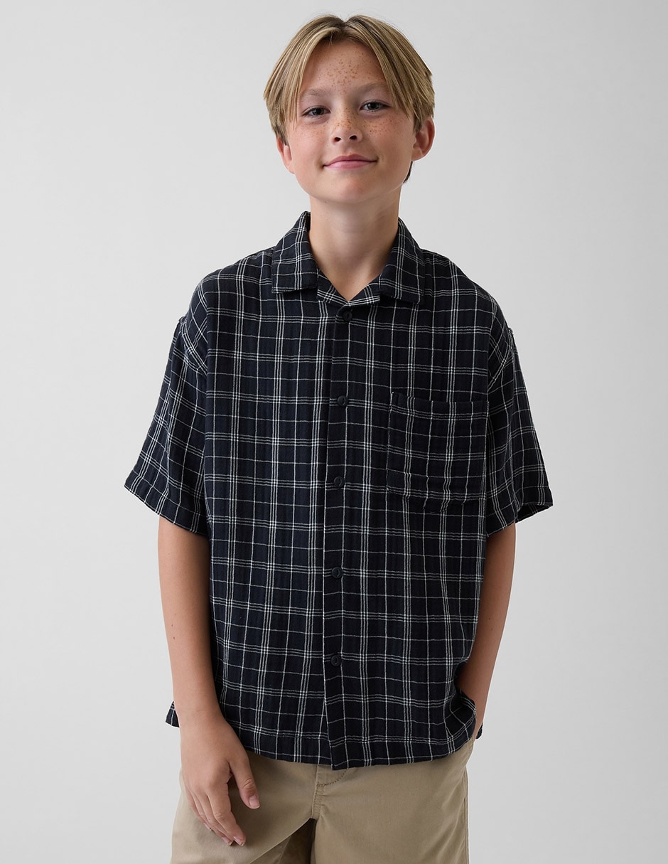 Camisa casual de algodón manga al codo para niño Camisa casual de algodón manga al codo para niño