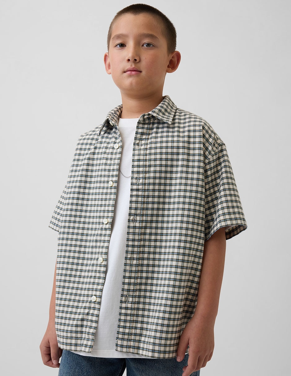 Camisa casual de algodón manga corta para niño Camisa casual de algodón manga corta para niño